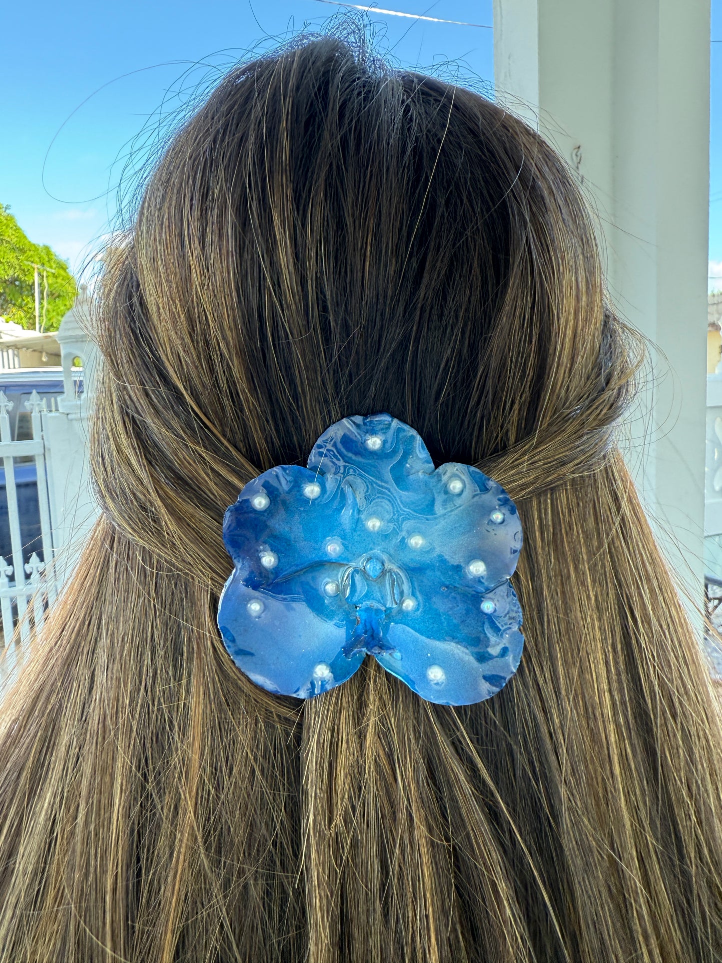 Blue banda Orchid Hair clip