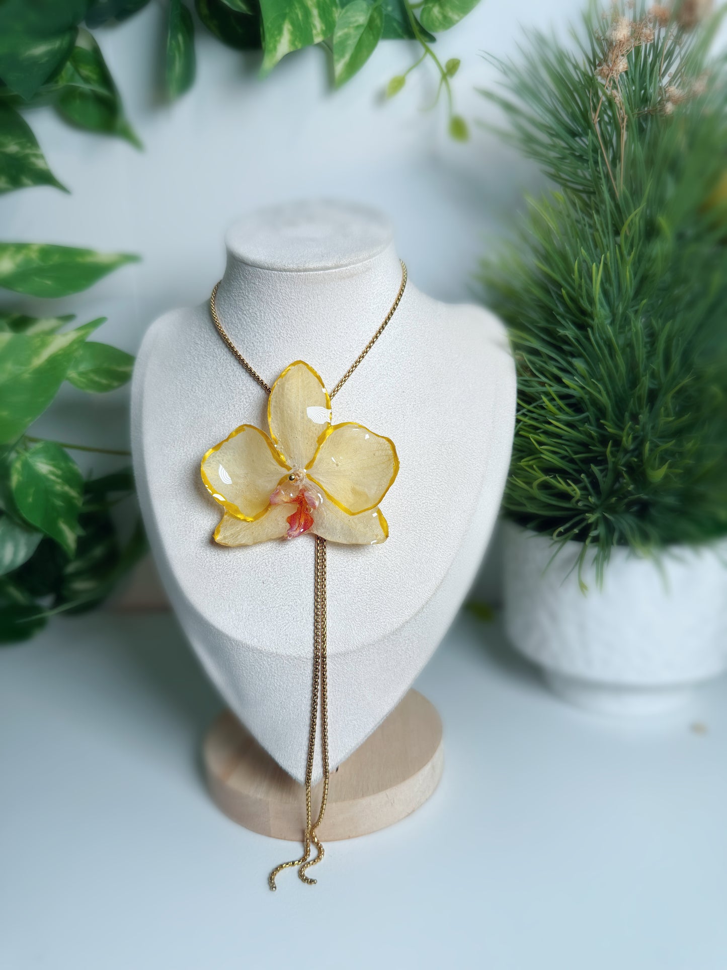 Yellow Phalaenopsis Orchid Lariat necklace