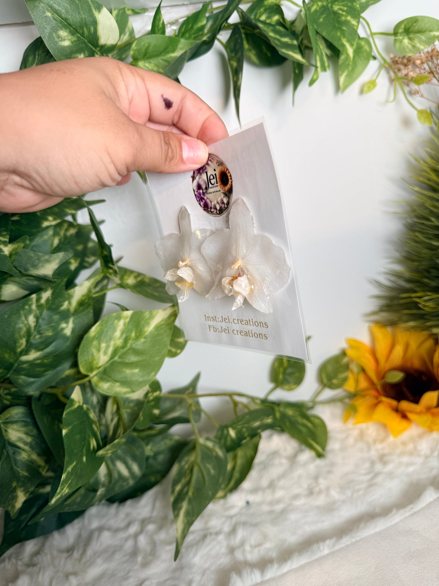 White Phalaenopsis stud earrings