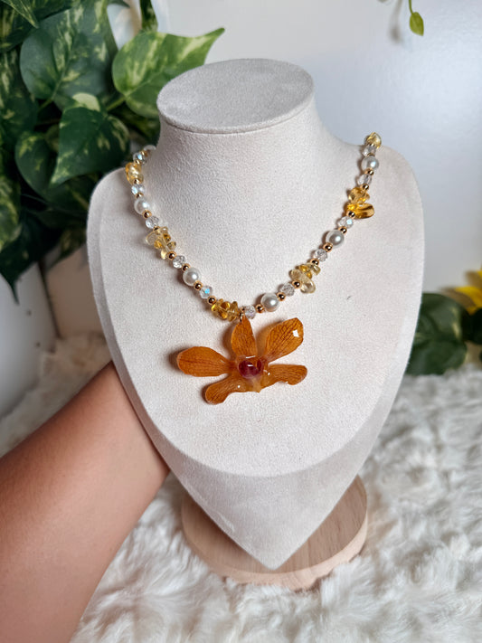 Amber Veil Orchid Necklace
