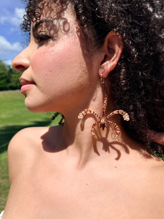 Animal print spider Orchid earings