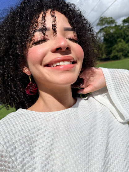 Red rose earrings