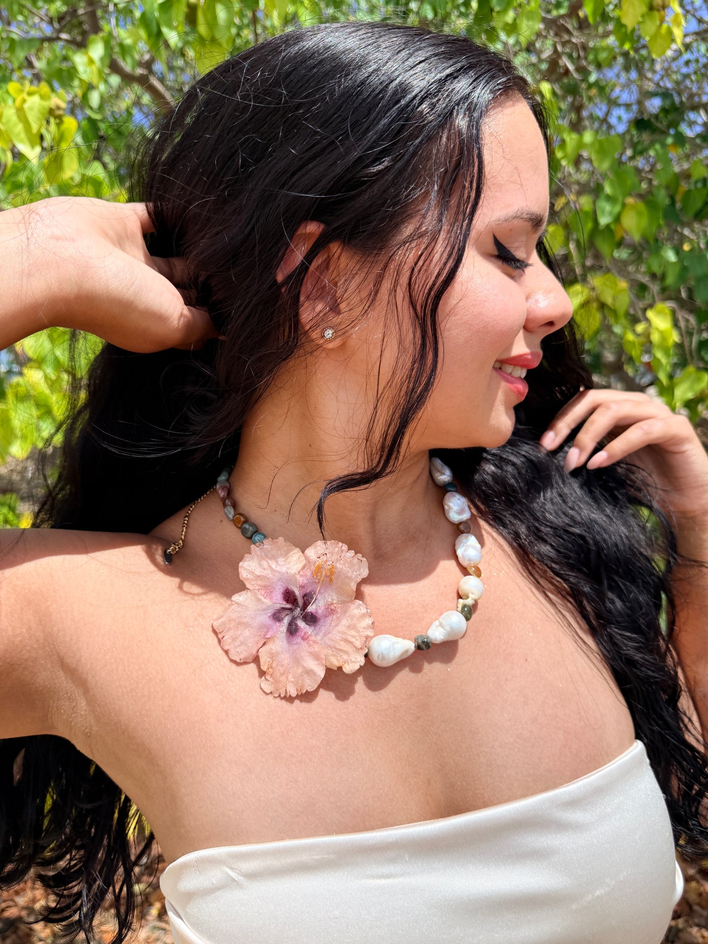 Blush Poppy & Baroque Pearl Necklace