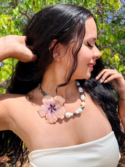 Blush Poppy & Baroque Pearl Necklace