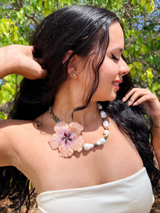 Blush Poppy & Baroque Pearl Necklace