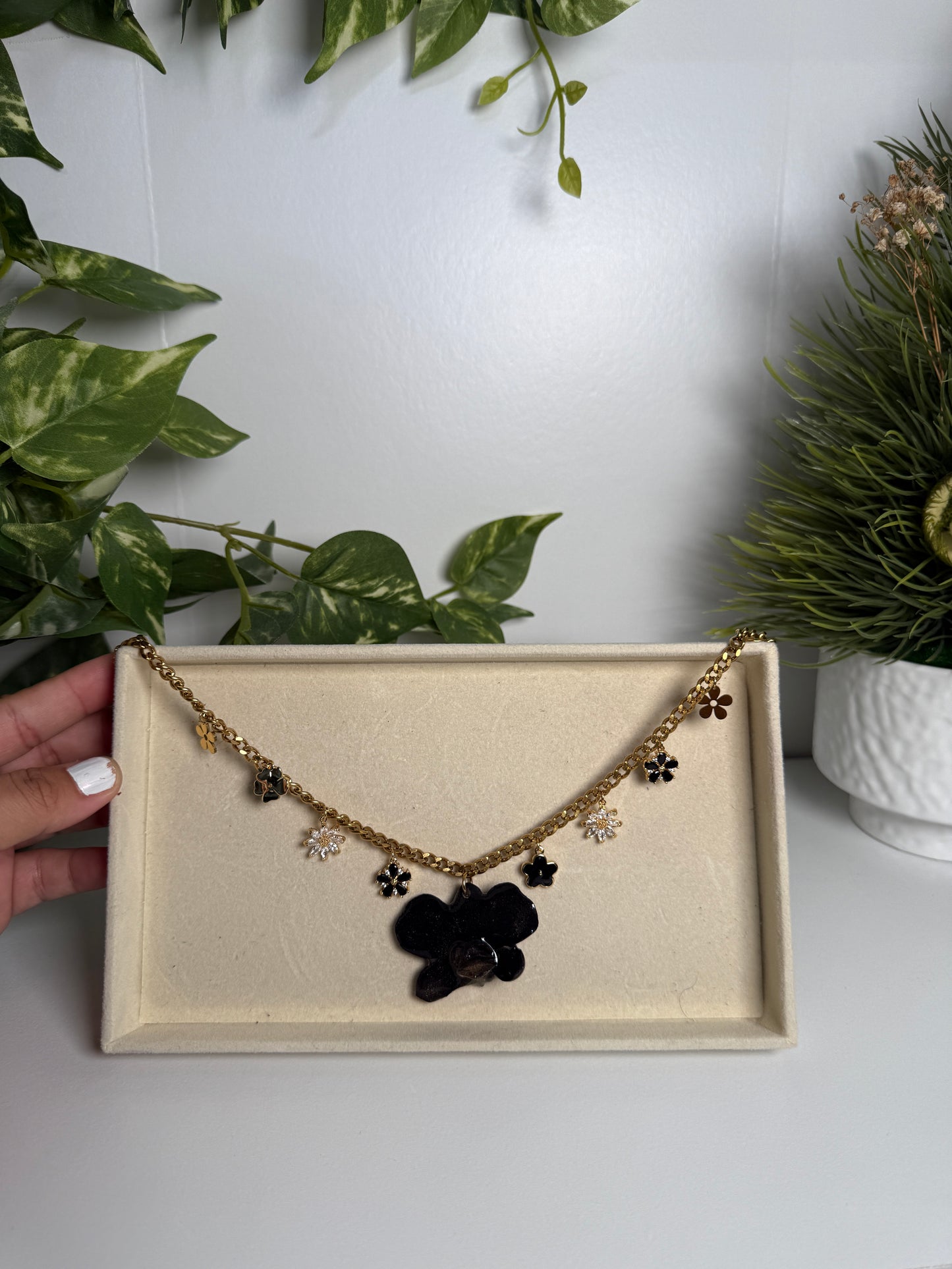 Black Orchid Charm necklace