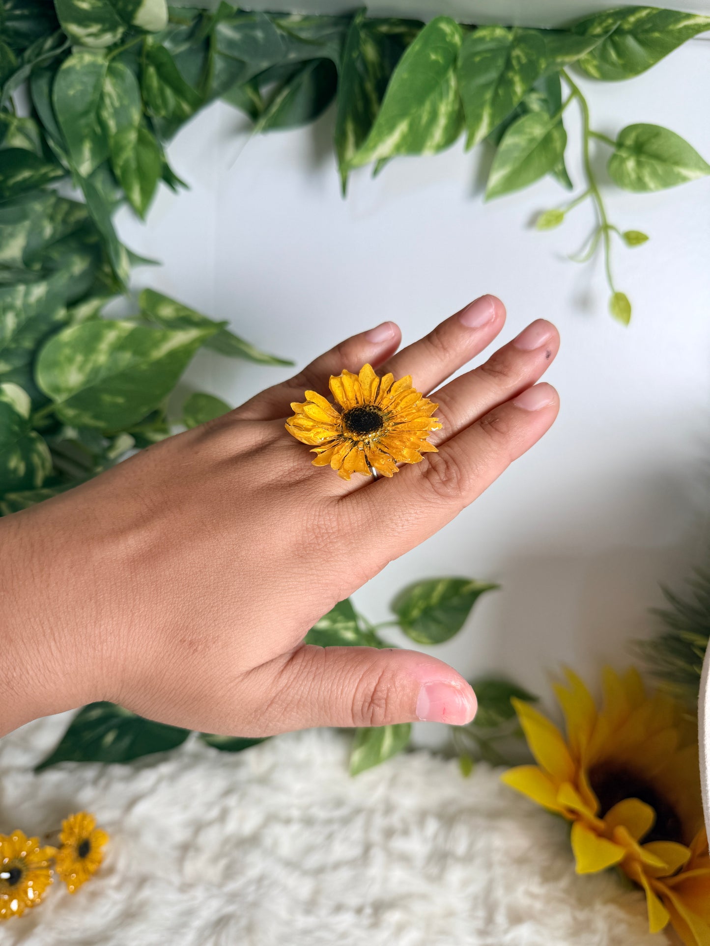 Golden Sunflower Adjustable Ring