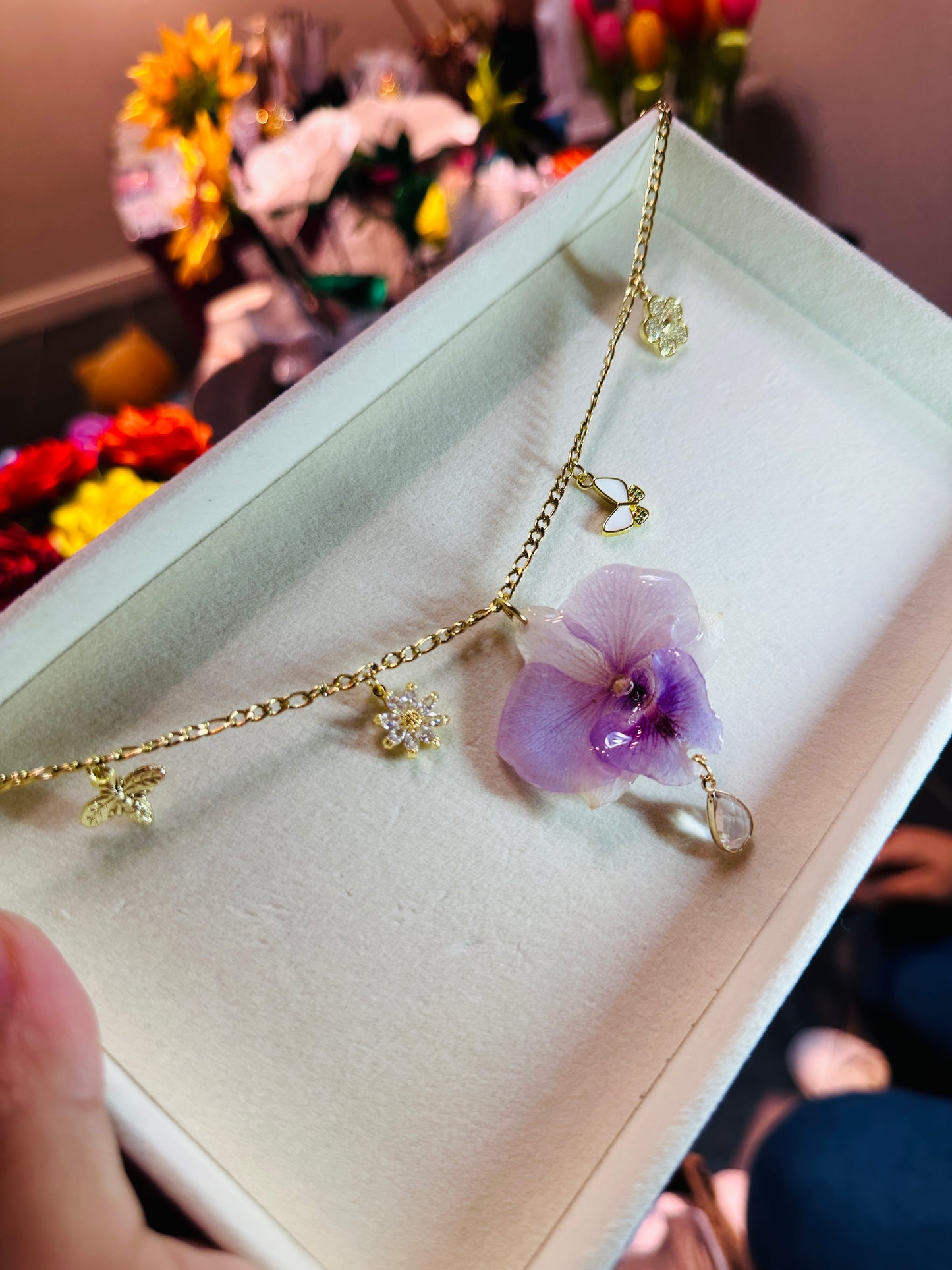 Dendrobium Orchid Purple charm necklace