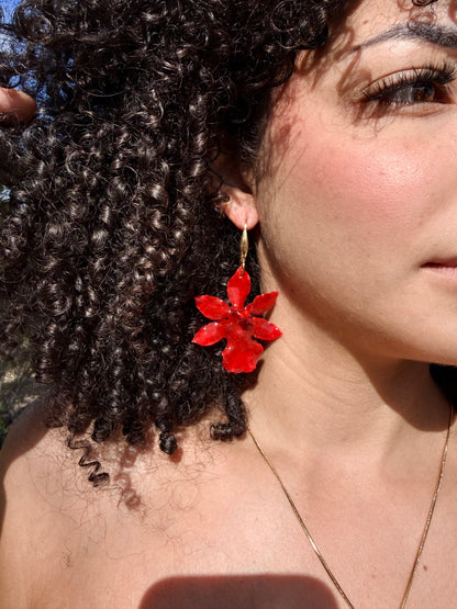 Red orchid set (aretes + cadena)