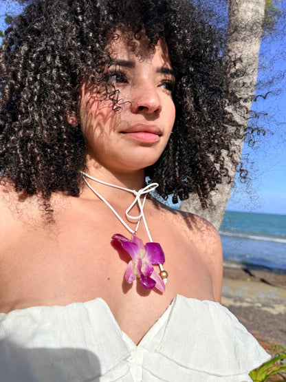 Purple Dendrobium orchid choker