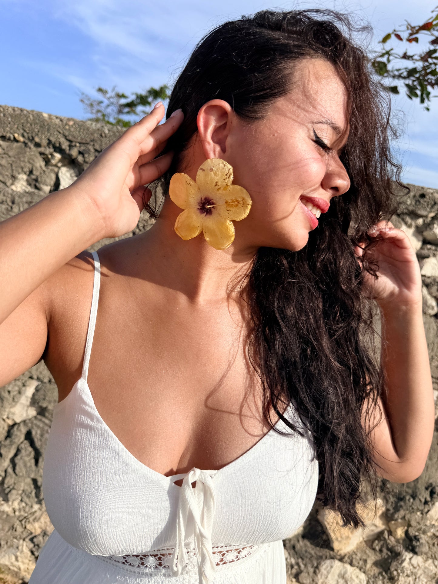 Golden Exotic Poppy Stud Earrings