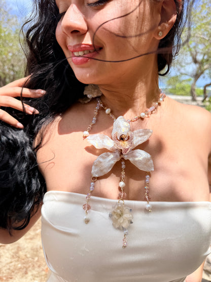 Cymbidium Pearl Cascade Necklace