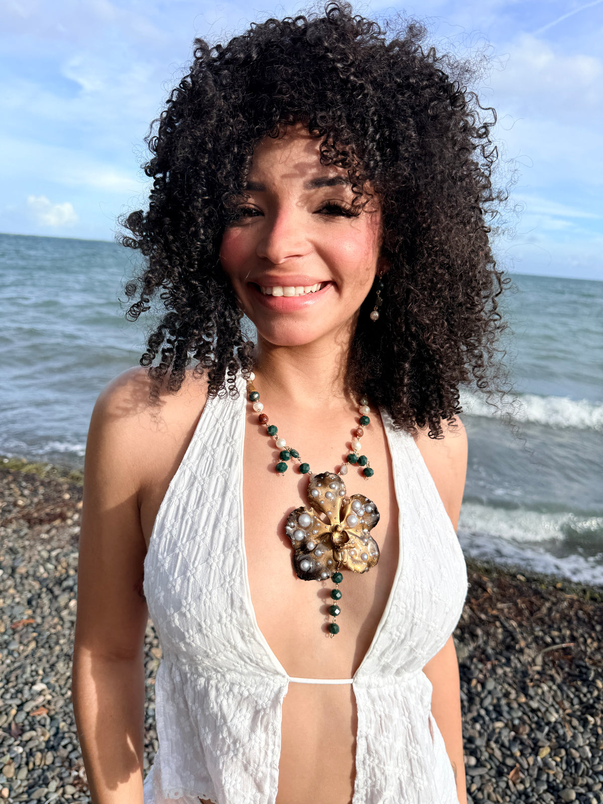 Vanda Noir Pearl Lariat Necklace