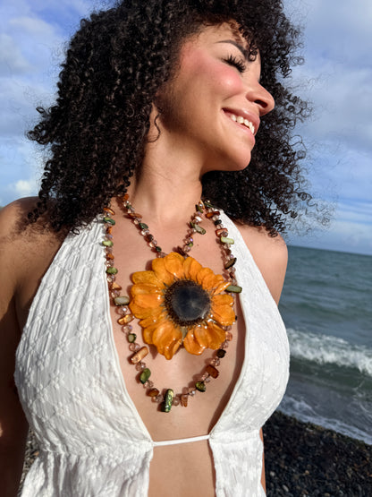Golden Sunflower 2-in-1 Necklace & Hair Clip