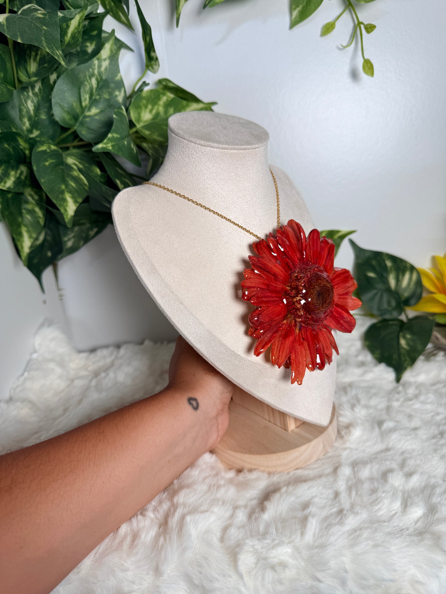 Crimson Gerbera Statement Necklace