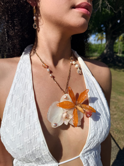 Golden Cattleya Duet Necklace