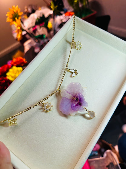 Dendrobium Orchid Purple charm necklace