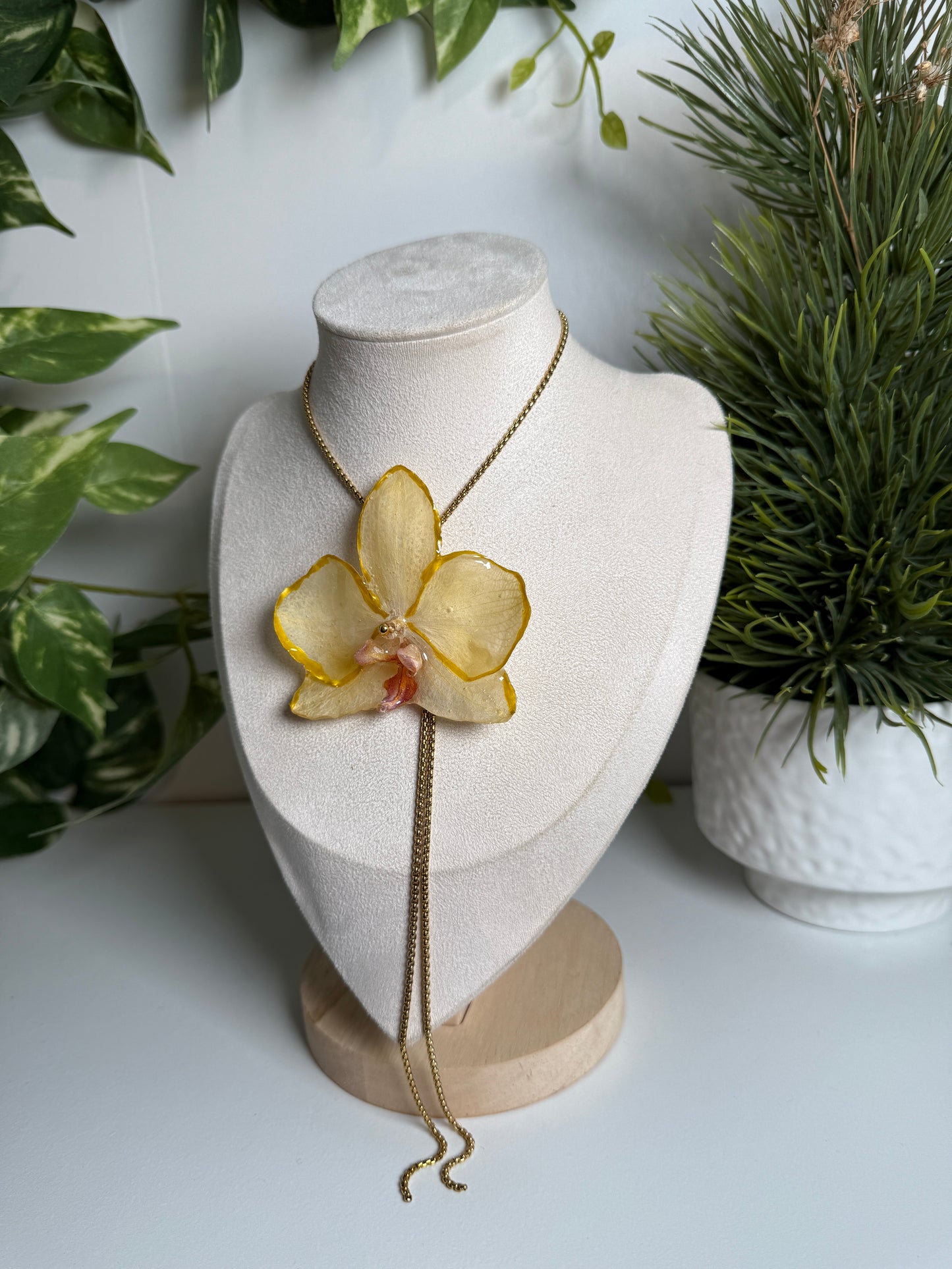 Yellow Phalaenopsis Orchid Lariat necklace