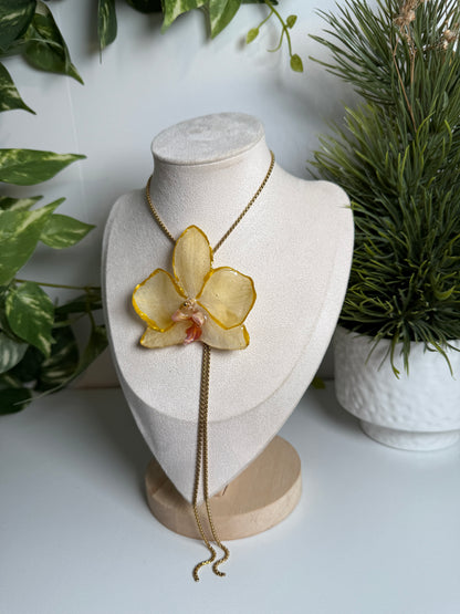 Yellow Phalaenopsis Orchid Lariat necklace