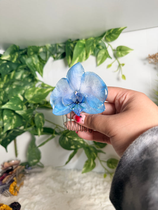 Blue Aura Orchid Hair Comb