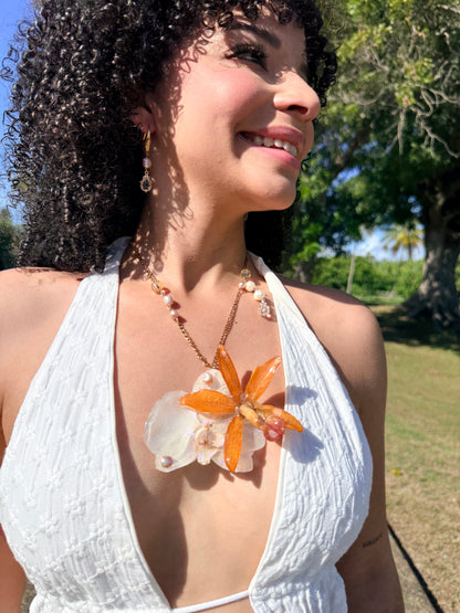 Golden Cattleya Duet Necklace
