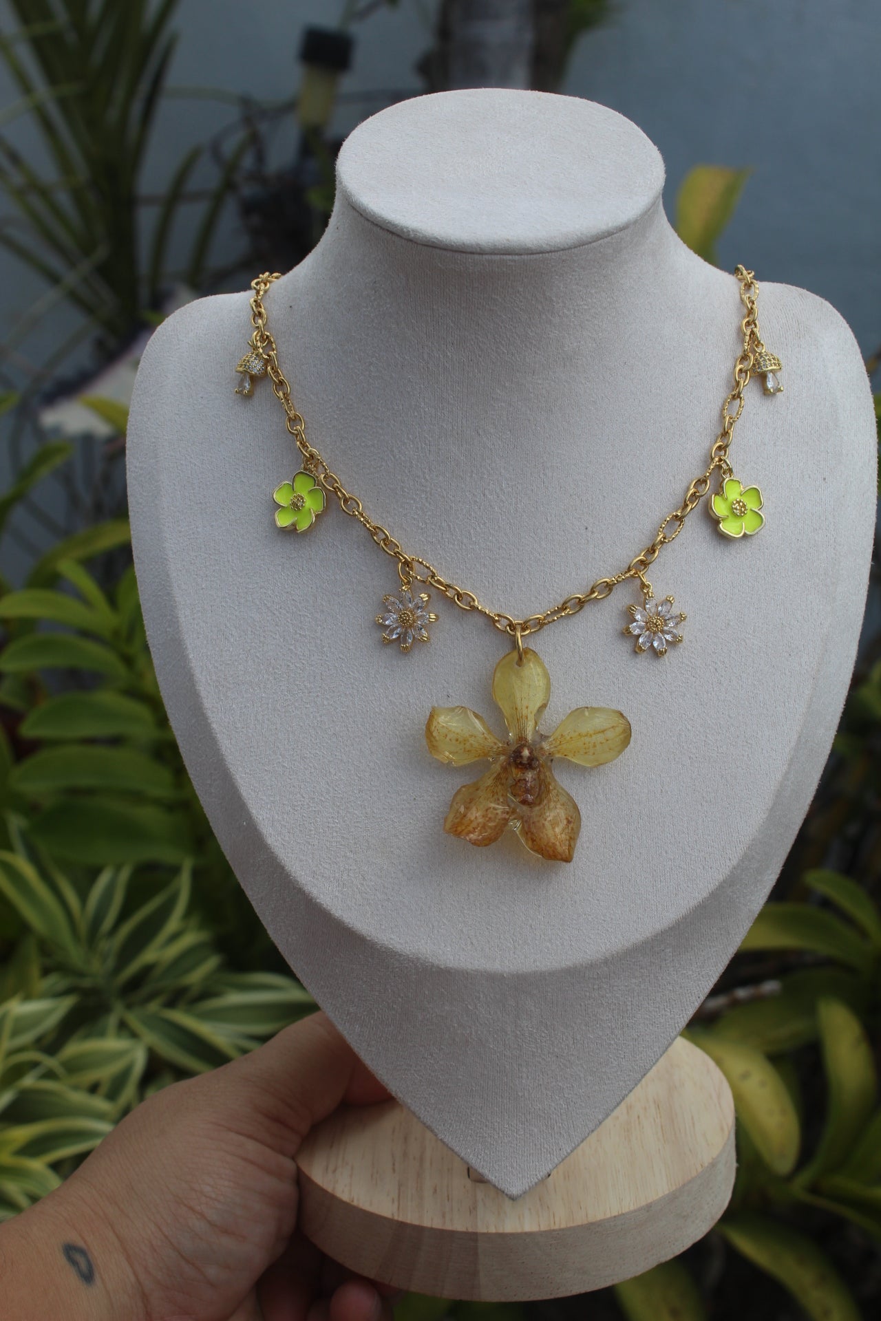 Yellow Orchid Charm necklace