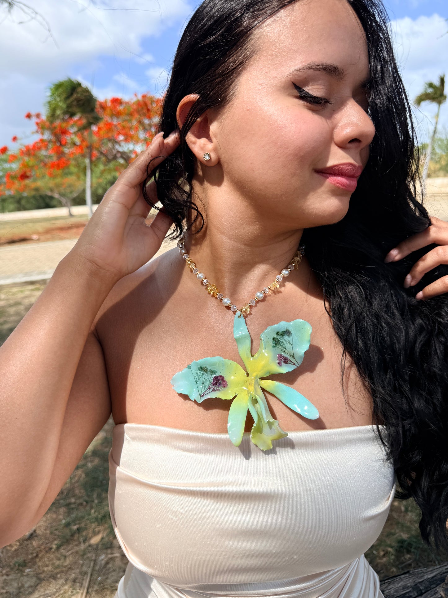 Cattleya Botanical Statement Necklace