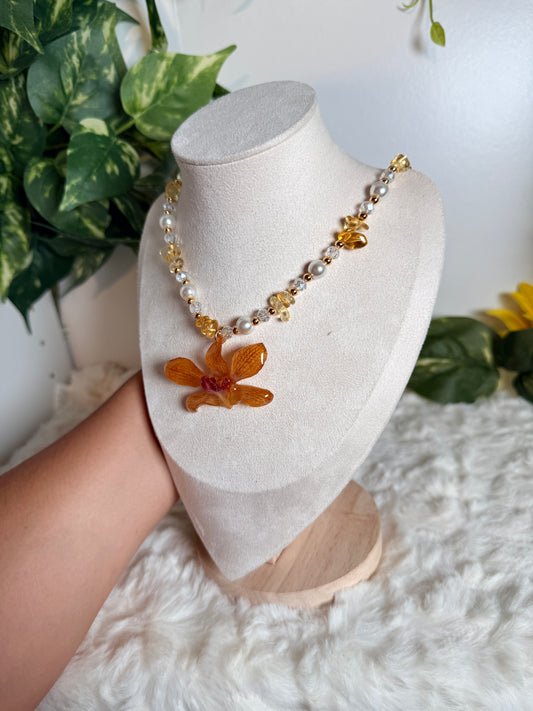 Amber Veil Orchid Necklace