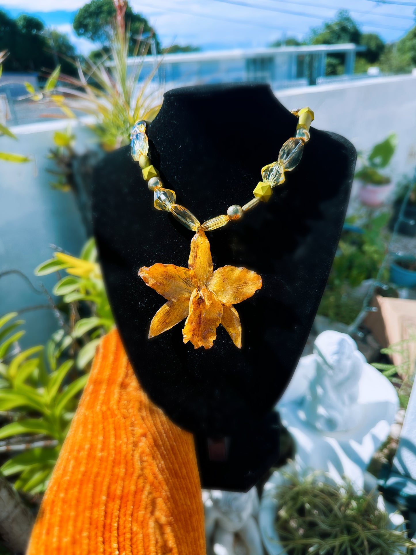 Cattleya yellow Orchid necklace