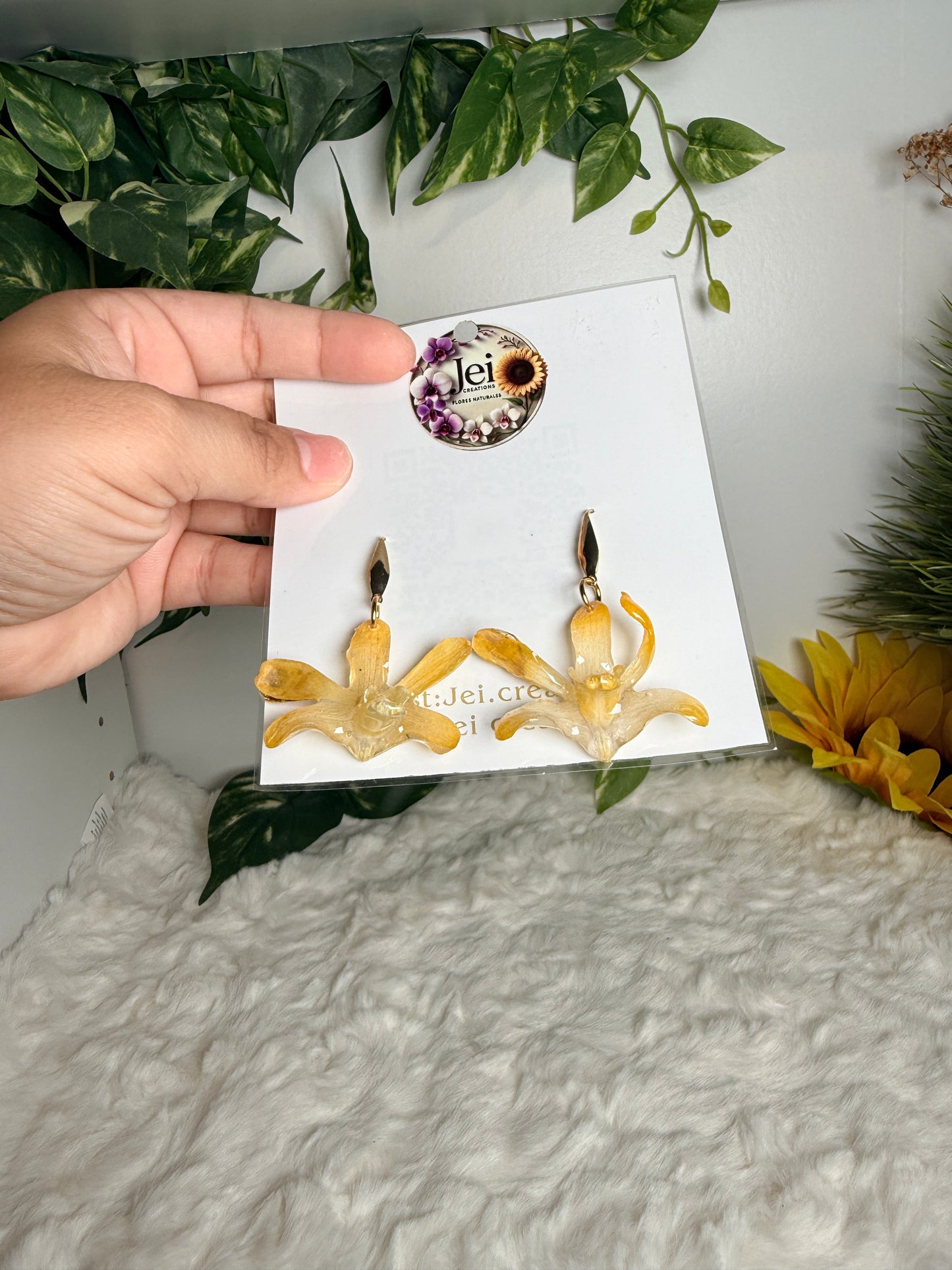 Golden Vanilla Orchid Earrings