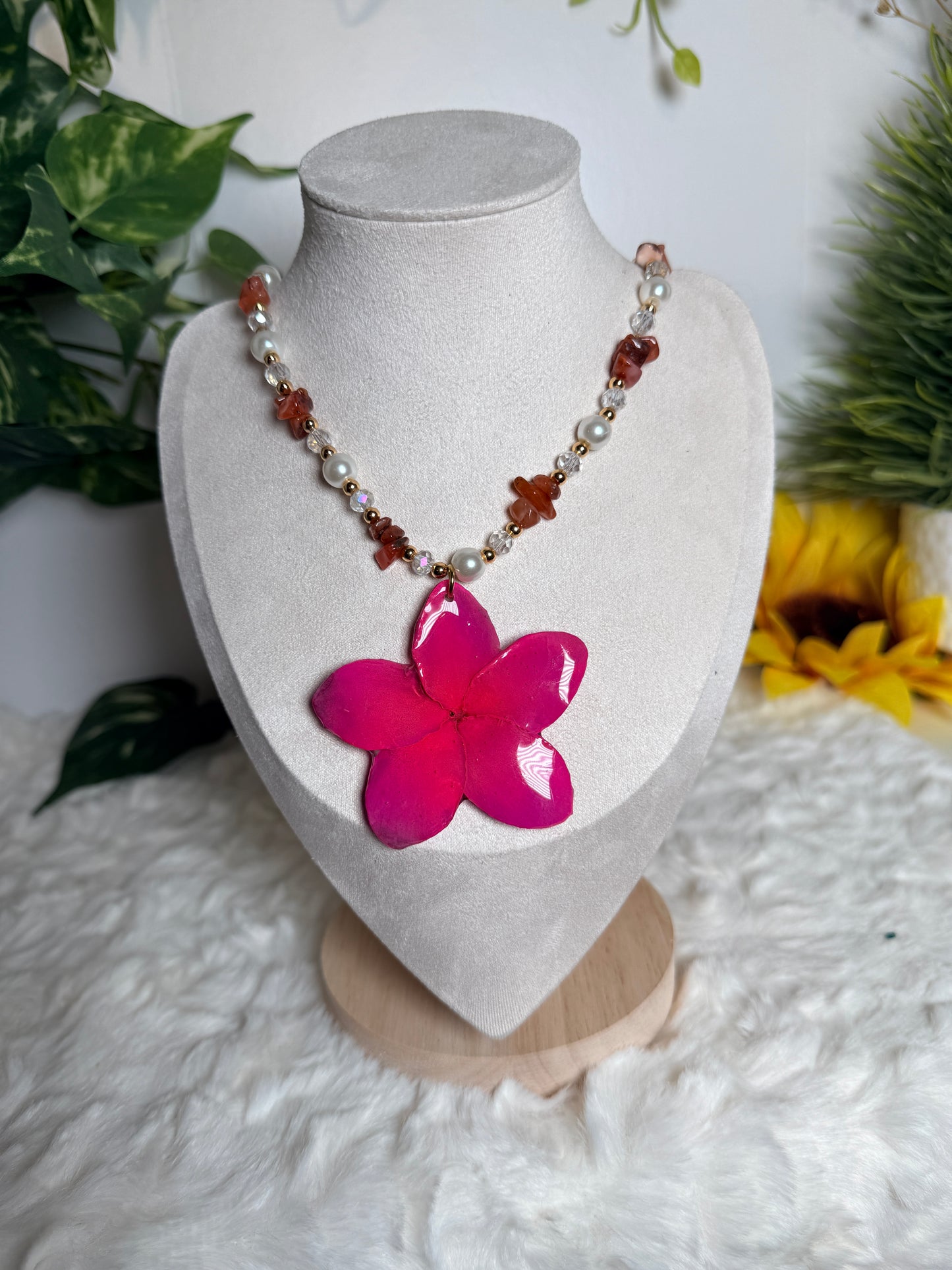Hot Pink Plumeria Necklace