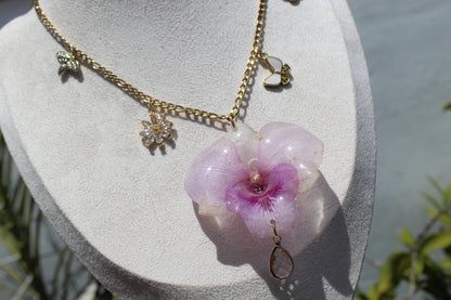 Dendrobium Orchid Purple charm necklace