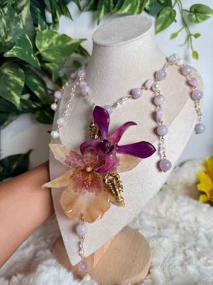 Spider Orchid & Dendrobium Amethyst Necklace