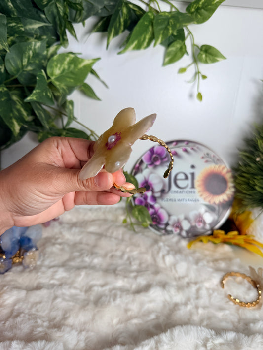 Golden Glow Plumeria Cuff Bracelet