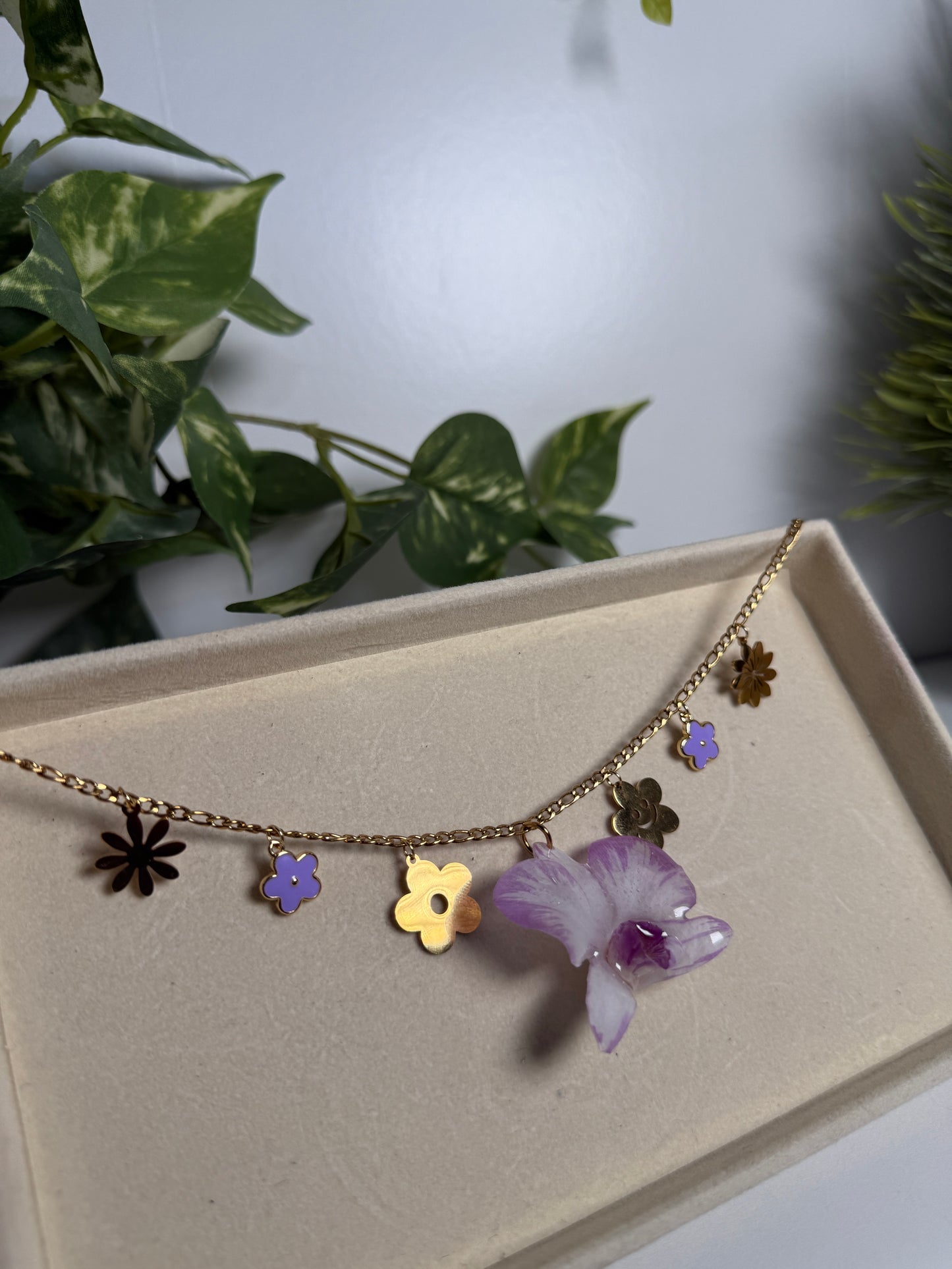 Purple Orchid Charm necklace