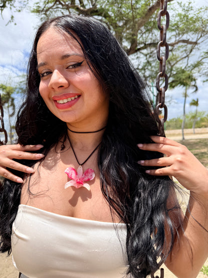 Red Dendrobium Blush Leather Choker