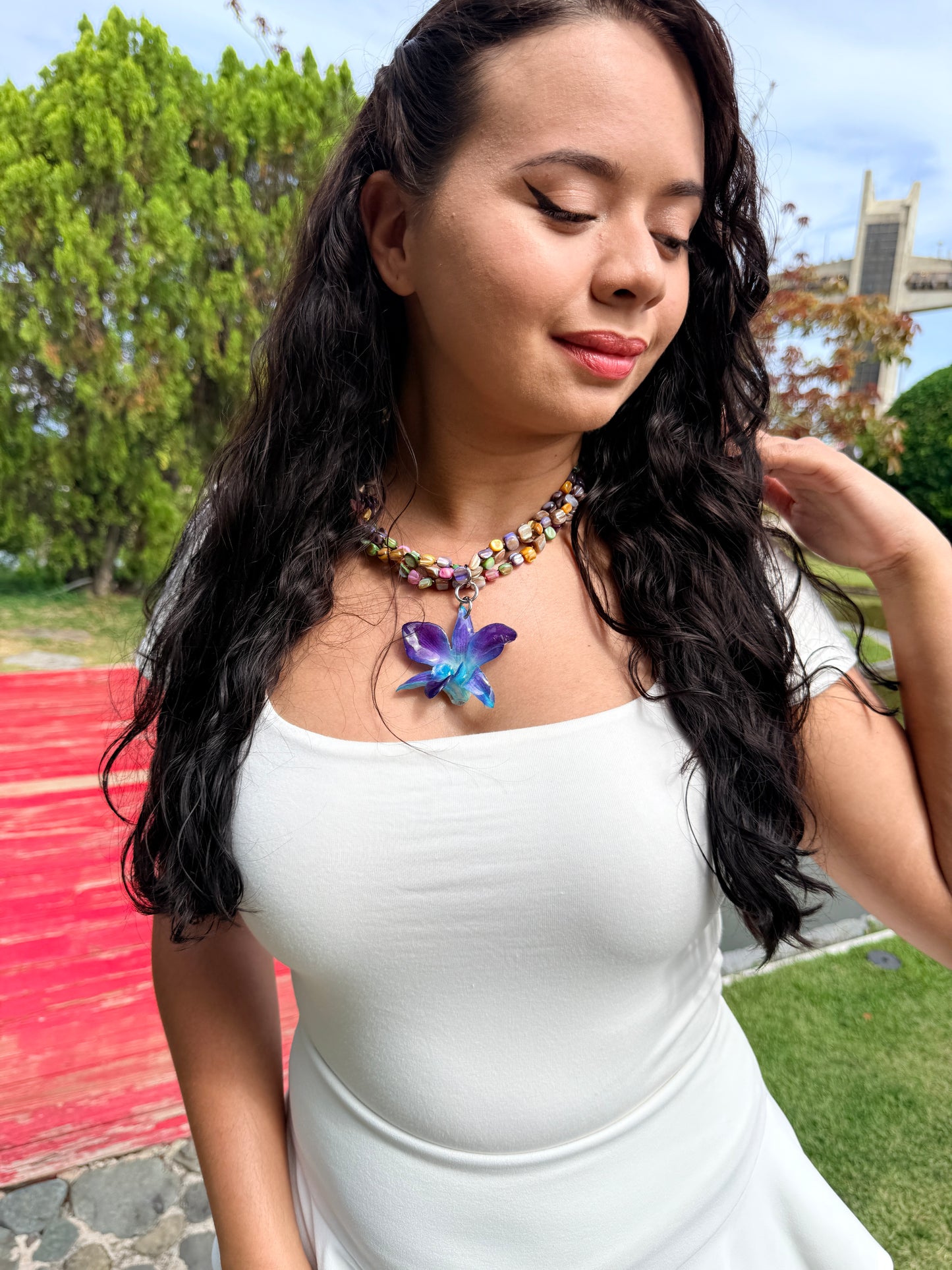 Ocean blue Orchid Charm Choker