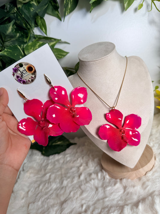 Pink orchid set ( aretes + cadena)