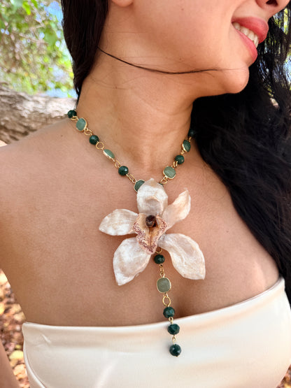 Ivory Cymbidium Lariat Necklace