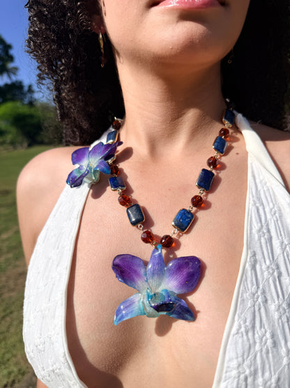 Lapis Orchid Statement Necklace