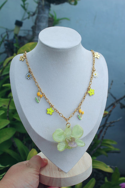 Dendrobium Orchid charm necklace