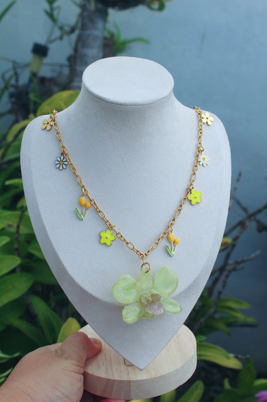 Dendrobium Orchid charm necklace