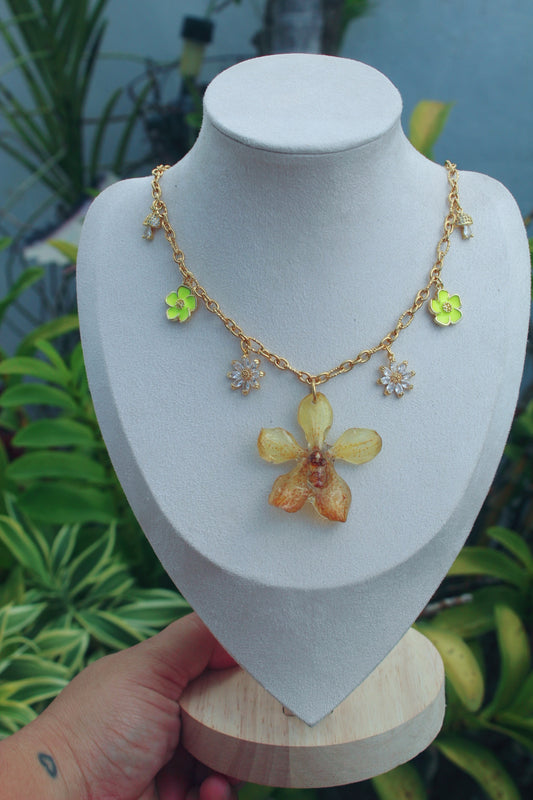 Yellow Orchid Charm necklace